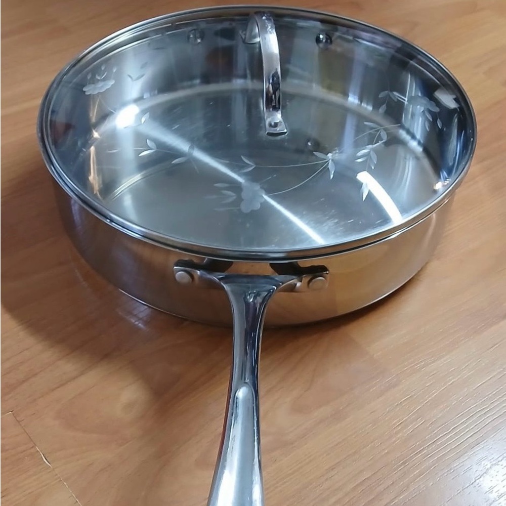 Silver Cookware Stainless Steel Frying Pan with Glass Lid princess house